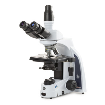 iScope trinocular microscope with EWF 10x/22mm eyepieces, E-plan EPLI 4/10/S40/S100x oil IOS objectives, rackless stage and 3W NeoLED illumination