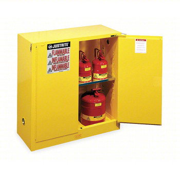 Justrite Sure-Grip EX Flammable Safety Cabinet, 30 gallons, 1 shelf, 2 self-close doors, Yellow