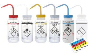 Wash Bottles Safety Labeled 500 mL, Methanol