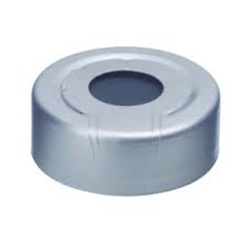 Aluminum Crimp-Top Pressure Release Seals and PTFE/Gray Butyl Rubber Septa, Silver, Preassembled, 20 mm, 100-pk