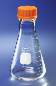 Pyrex wide-mouth graduated Erlenmeyer flask with screw-cap, 6/EA