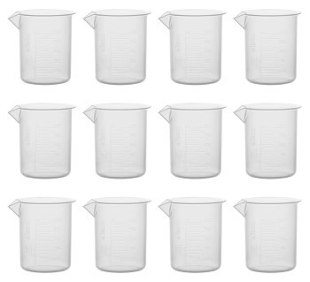 12PK Plastic Beakers, 100ml - Polypropylene - Raised Graduations