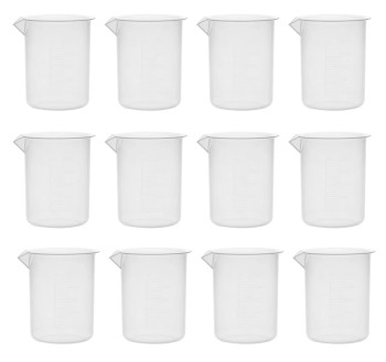 12PK Plastic Beakers, 250ml - Polypropylene - Raised Graduations