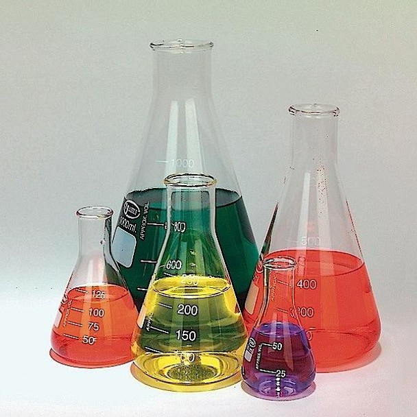 Glass Erlenmeyer Flasks, set of 5, 50,125,250,500,1000 mL