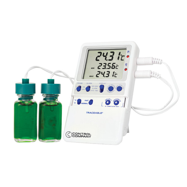 Traceable Calibrated High-Accuracy Fridge/Freezer Thermometer; 2 Bottle Probes