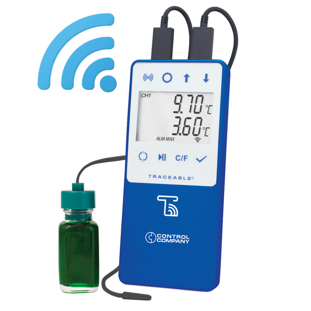 Traceable Calibrated Wi-Fi Data Logging Refrigerator/Freezer Thermometer Compatible with TraceableLIVE Cloud Service; 1 Bottle and 1 Bullet Probe