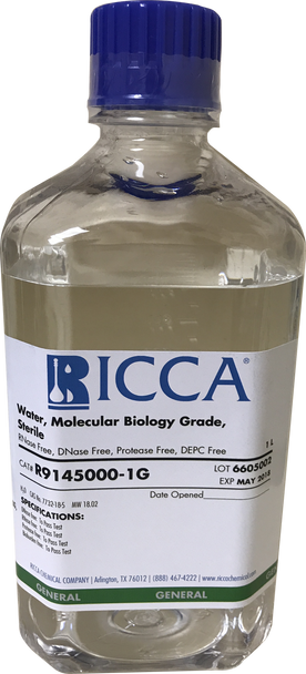 Water, Molecular Biology Grade, Sterile, RNase Free, DNase Free, Protease Free, DEPC Free (1L)