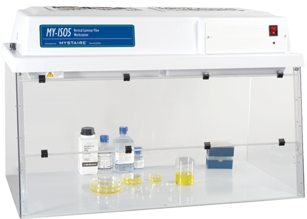 MY-ISO5 24in wide vertical laminar flow workstation. Price includes HEPA filter, initial prefilter, fluorescent light and slip hatch, 110V AC