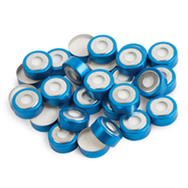 20mm Magnetic Crimp Cap, Blue Bi-Metal, 3mm PTFE/Silicone, Septum w/8mm Hole, 1,000-pk.