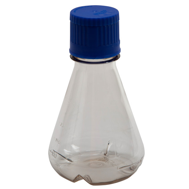 Erlenmeyer Flask, PC w PP Screw Closure, Sterile, with Baffle 250mL PK/12