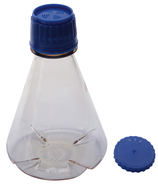 Erlenmeyer Flask, PC w PP Screw Closure, Sterile, with Baffle 1000mL PK/6