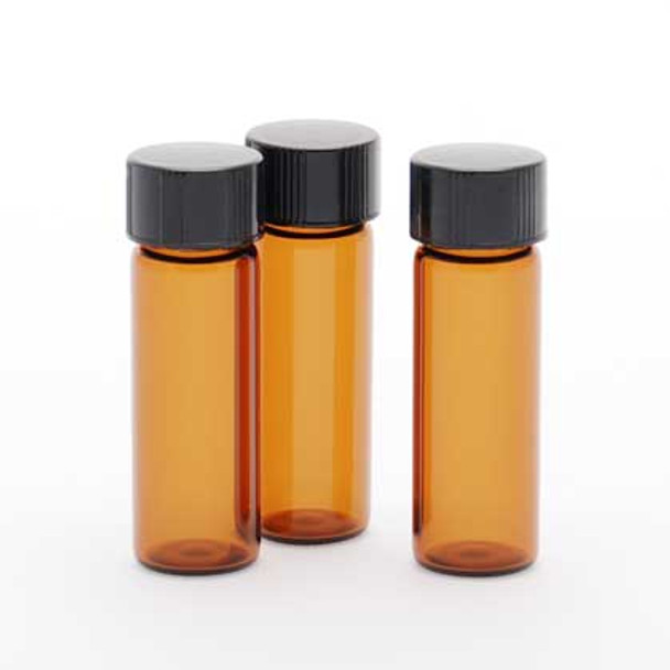 5.5mL Amber Screw Thread Vials with Attached Black Phenolic Caps and PTFE-faced White Rubber Liners Case of 200