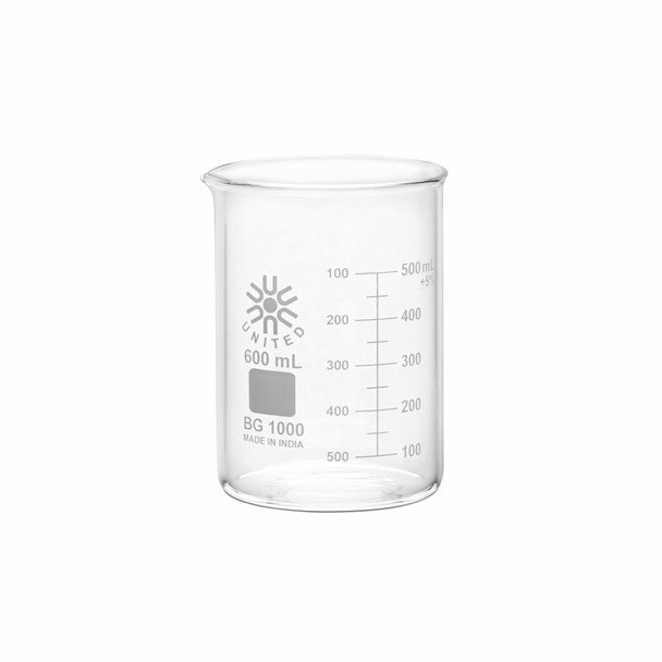Beakers, Low Form, Borosilicate Glass, 600mL-6pk