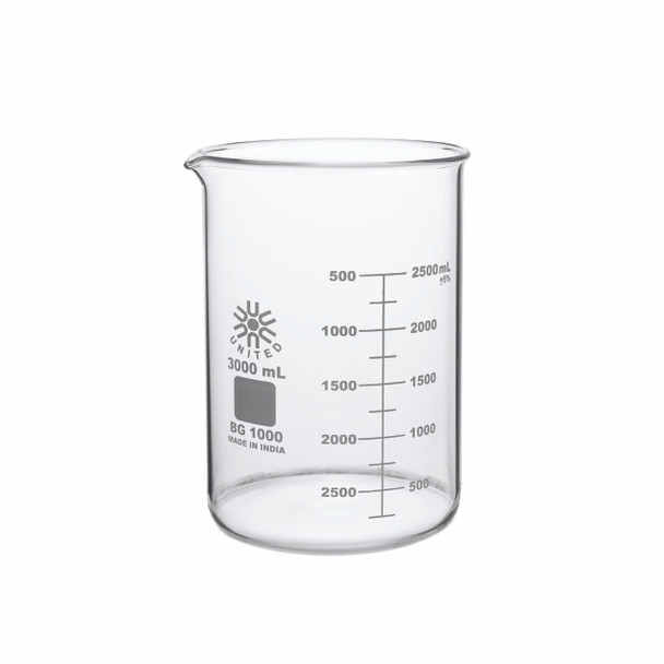 Beaker, Low Form, Borosilicate Glass, 3000mL