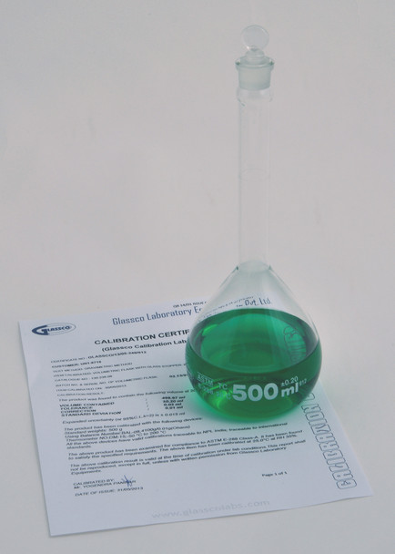 VOLUMETRIC FLASK, CLASS A, GLASS STOPPER, INDIV. CERT, 100 mL