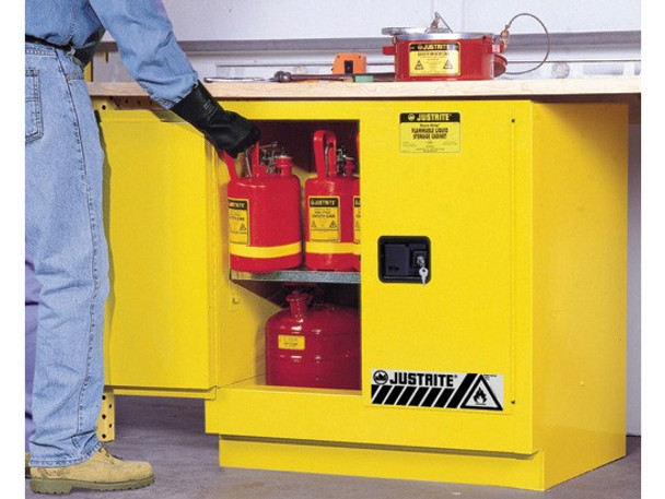 Sure-Grip EX Undercounter Flammable Safety Cabinet, 22 Gallon, 2 Manual Close Doors, Yellow