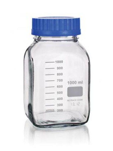 MEDIA BOTTLE, WIDE MOUTH, SQUARE, Glass, 1000ML (10pk)