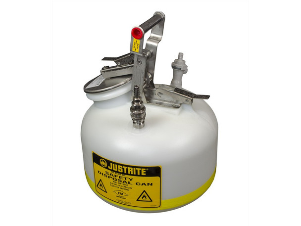 Quick-Disconnect Disposal Safety Can With Fittings For 3/8" Tubing, 2 Gallon, Polyethylene, White