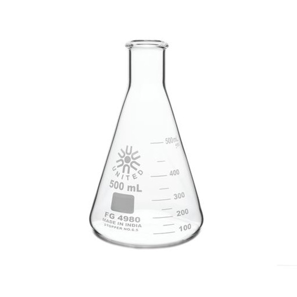 ERLENMEYER FLASK, NARROW MOUTH, BOROSILICATE GLASS, 500 mL Pack of 6