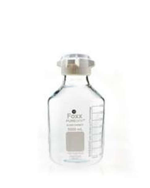 PUREGRIP Borosil Reusable Clear Glass Carboy with 83B VersCap and Extra Large Marking Spot, 5L