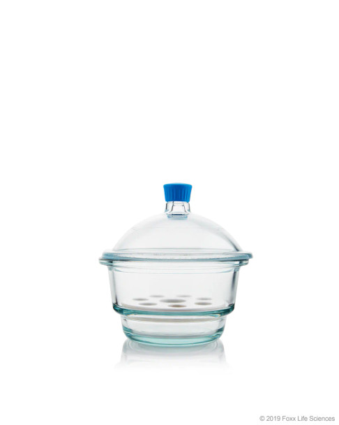 Borosil Desiccator with cover and Porcelain plate plastic knob 200mm borosilicate glass