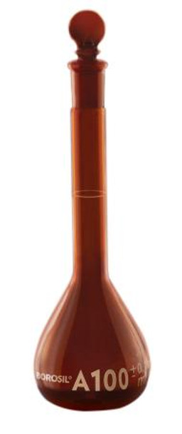 Amber Volumetric Flask, Wide Neck, With Glass I/C Stopper, Class A, Ind Cert 1000ml