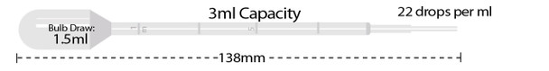 Transfer Pipettes, 3ml Graduated to 1ml Short Bulb Individually Wrapped (case of 500)