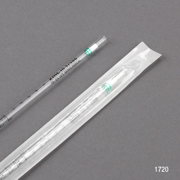 2mL, Serological Pipette, PS, Standard Tip, 275mm, Non-Sterile, Green Striped, 25/Pack, 40 Packs/Box, Box of 1000