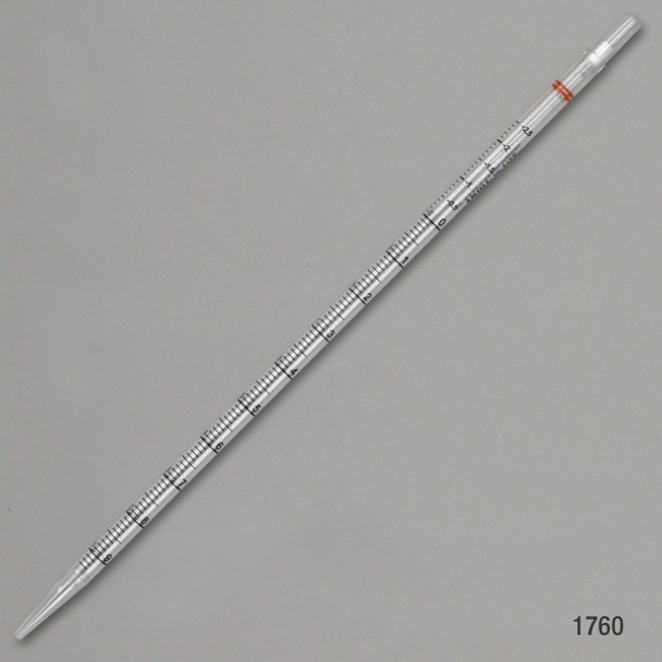 10mL, Serological Pipette, PS, Standard Tip, 345mm, STERILE, Orange Striped, Individually Wrapped, Box of 200