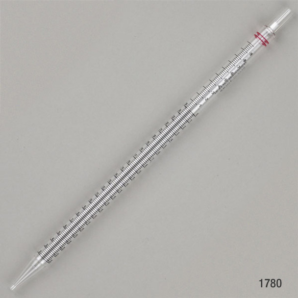 25mL, Serological Pipette, PS, Standard Tip, 345mm, STERILE, Red Striped, Individually Wrapped, Box of 100