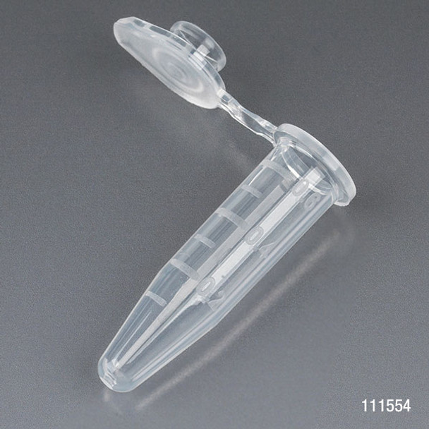 Certified Microcentrifuge Tubes, 0.5mL, PP, Attached Snap Cap, Graduated (Bag of 500), Natural