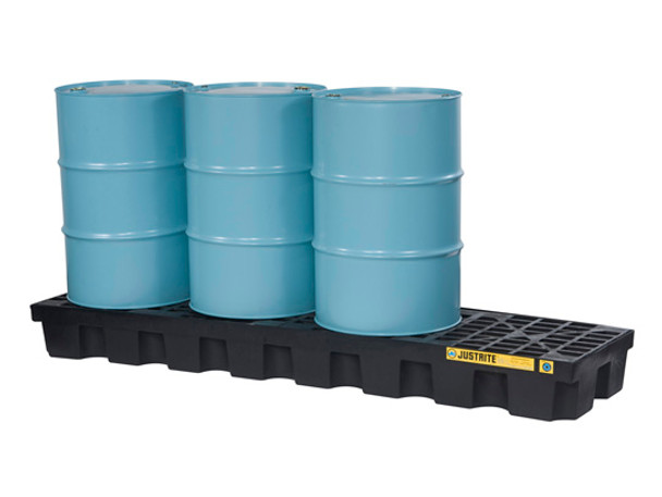 EcoPolyBlend Spill Control Pallet with drain, 4 drum in-line, Black