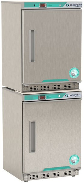 Corepoint Scientific White Diamond Series Refrigerator & Freezer Combination, 9 Cu. Ft. (4.6 Ref./4.2 Freezer), Stainless Steel