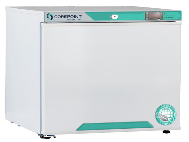 Corepoint Scientific White Diamond Series Countertop Auto Defrost Laboratory Freezer, 1.3 Cu. Ft, Solid Door, Left Hinged