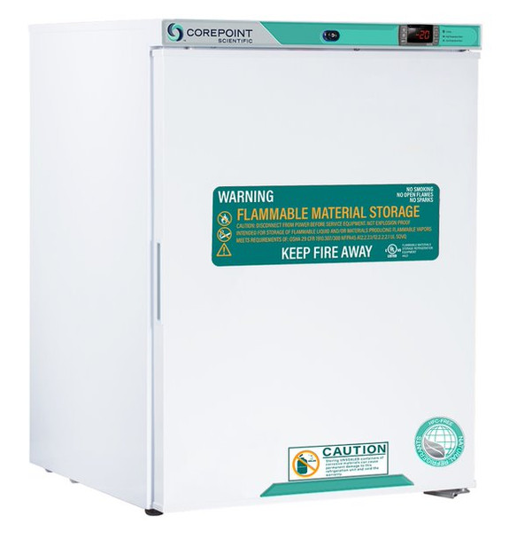 Corepoint Scientific White Diamond Series Undercounter Flammable Storage Freezer, Freestanding, 4 Cu. Ft., Solid Door