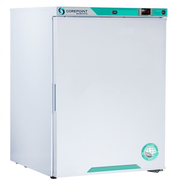 Corepoint Scientific White Diamond Series Undercounter Refrigerator, Freestanding, 5.2 Cu. Ft., Solid Door