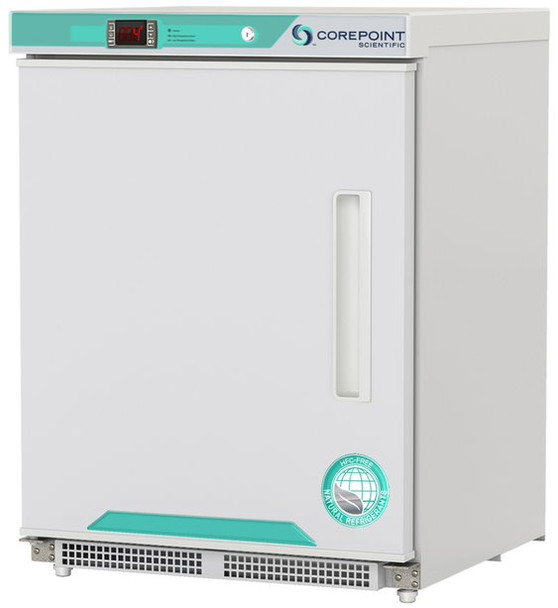 Corepoint Scientific White Diamond Series Undercounter Refrigerator,Built-In, 4.6 cu. ft, Solid Door, Left Hinged,  ADA