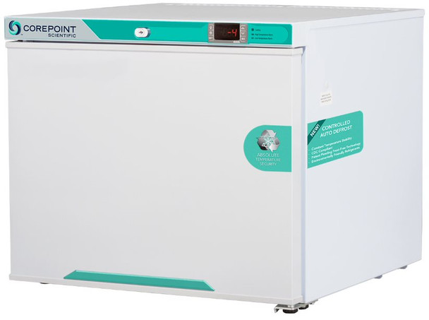 Corepoint Scientific White Diamond Series Countertop CONTROLLED Auto Defrost Laboratory Freezer, 1.0 Cu. Ft, Solid Door, Left Hinged