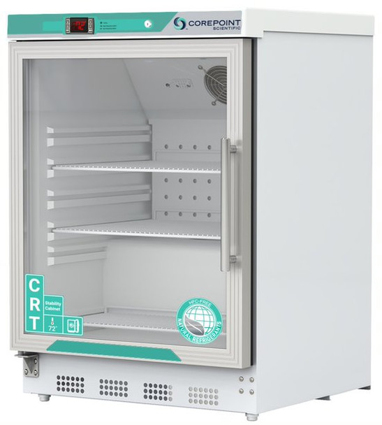 Corepoint Scientific White Diamond Series Controller Room Temperature Cabinet, 4.6 Cu. Ft., Glass Door, Built-In, Left-Hinged