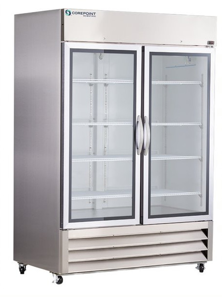 Corepoint Scientific General Purpose Series Laboratory and Medical Swinging Double Stainless Steel Glass Door Refrigerator 49 Cu. Ft.