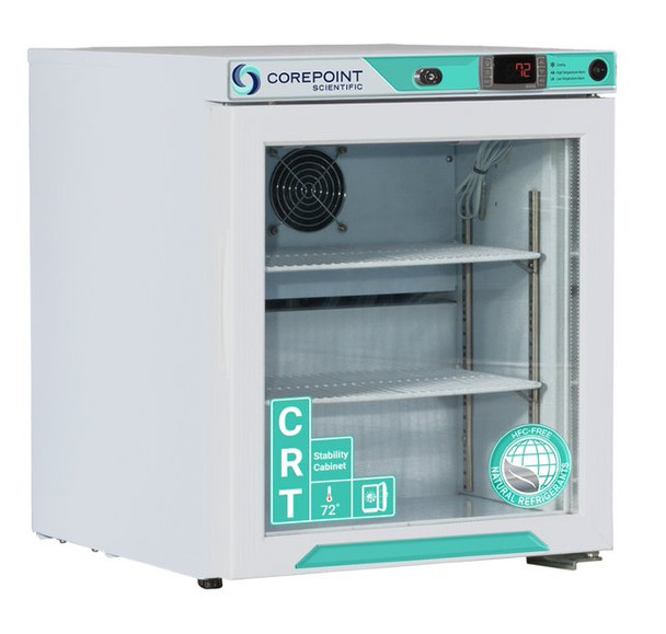 Corepoint Scientific White Diamond Series Controller Room Temperature Cabinet, 1 Cu. Ft., Free Standing, Glass Door