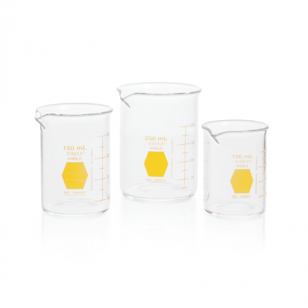 KIMBLE KIMAX Colorware Beaker, Yellow, 100 mL, CS/12