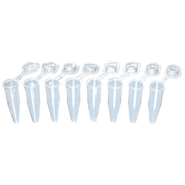 PCR Strip Tubes 0.15 mL with individual attached flat cap clear