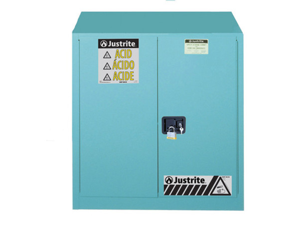 Justrite Sure-Grip EX Corrosives/Acid Steel Safety Cab., 30 Gal., 1 shlf, 2 m/c doors, Blue