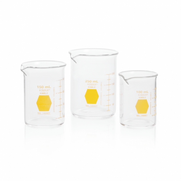 Colorware Low Form Griffin Beakers, Yellow Scale, 600mL, 6/cs