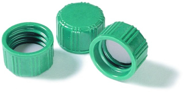 Green Screw Cap, F217/PTFE liner, for 4 mL vial with 13-425 thread, 100pk