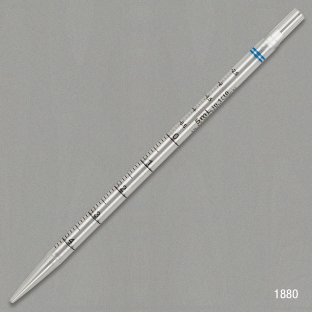 5mL, Serological Pipette, PS, Short, 230mm, STERILE, Blue Striped, Individually Wrapped, 250/Box