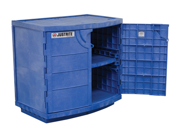 Polyethylene Corrosives And Acid Cabinet, Holds Thirty-Six 2-1/2 L Bottles, 2 Door, Blue