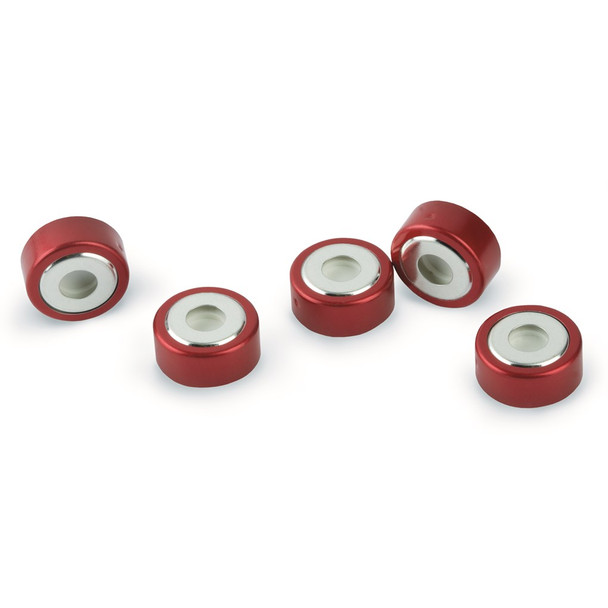 SPME Vial Cap, 20 mm, Red, Bi-Metal Crimp with MicroCenter PTFE/Silicone Septa, 100-pk.