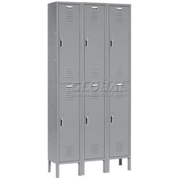 Global Industrial Paramount Double Tier 6 Door Locker, 12"Wx18"Dx36"H, Gray, Assembled, 3 wide